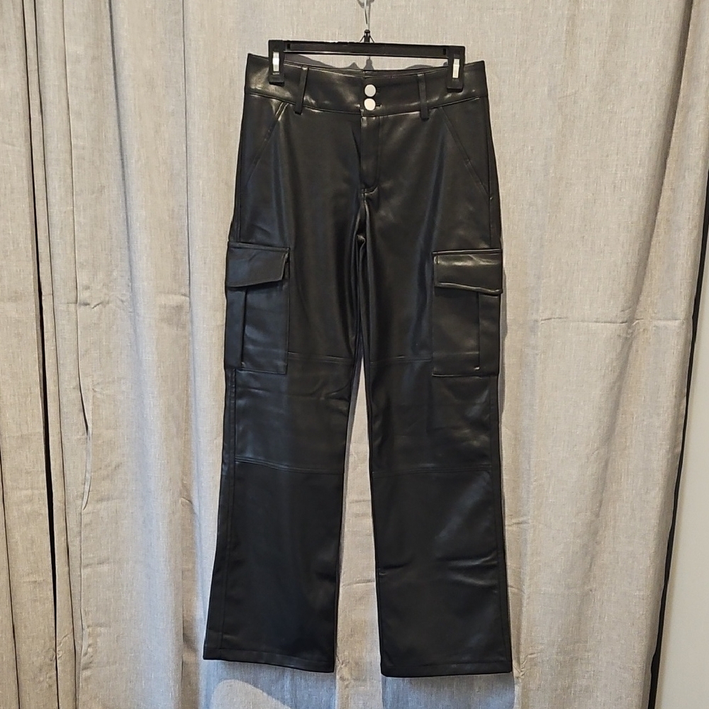 Pac Sun Black Faux Leather Cargo Pants